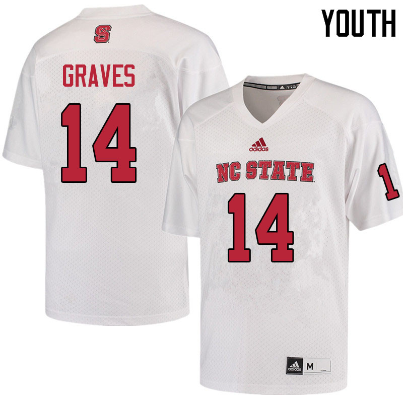 Youth #14 De'Von Graves NC State Wolfpack College Football Jerseys Sale-White - Click Image to Close